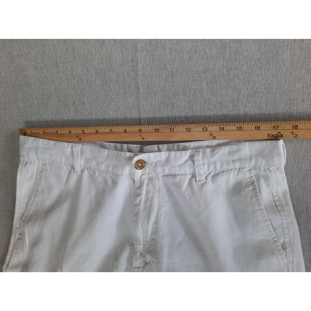 Sean John Men 34 Pure Linen Performance Active Pockets White Cargo Short